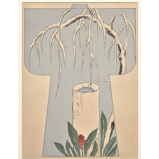 1920s Matted 1927 Asian Japanese Kimono Fashion Design Woodblock For Sale - Image 5 of 5