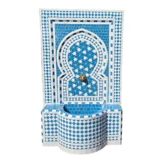 Moroccan Turquoise & White Mosaic Tile Fountain / Rafraf Style For Sale