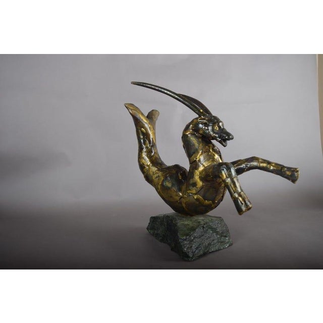 Realism Bronze Capricorn Sculpture, Signed Faust 1994 — Mythical Zodiac Form on Stone Base For Sale - Image 3 of 14