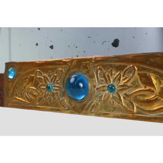 Blue Art Nouveau Mirror in Brass and Glass from A.H. Villaket, France, 1910s For Sale - Image 8 of 14