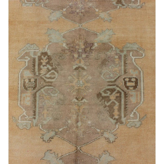 Vintage Turkish Oushak Gallery Rug in Soft Camel, Taupe, and Muted Blue Tones For Sale In Atlanta - Image 6 of 9