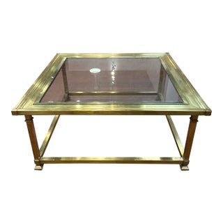Unmarked Master Craft Brass Glass Top Coffee Table For Sale