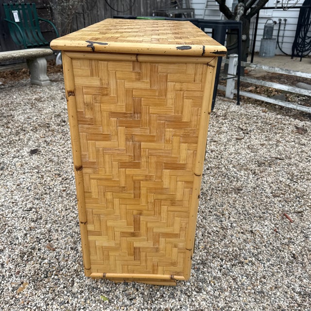 Mid 20th Century Vintage Woven Rattan Cabinet With Bamboo Handles For Sale - Image 5 of 12