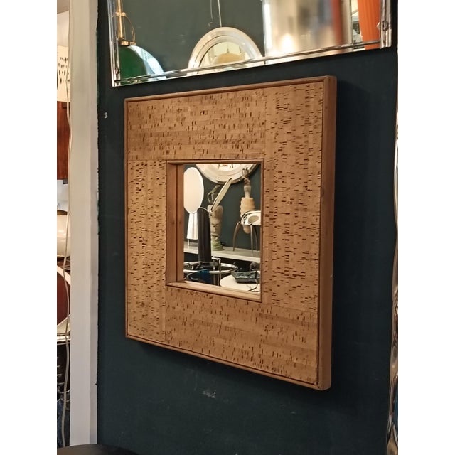 1970s Square Cork Wall Mirror, Italy, 1970s For Sale - Image 5 of 7