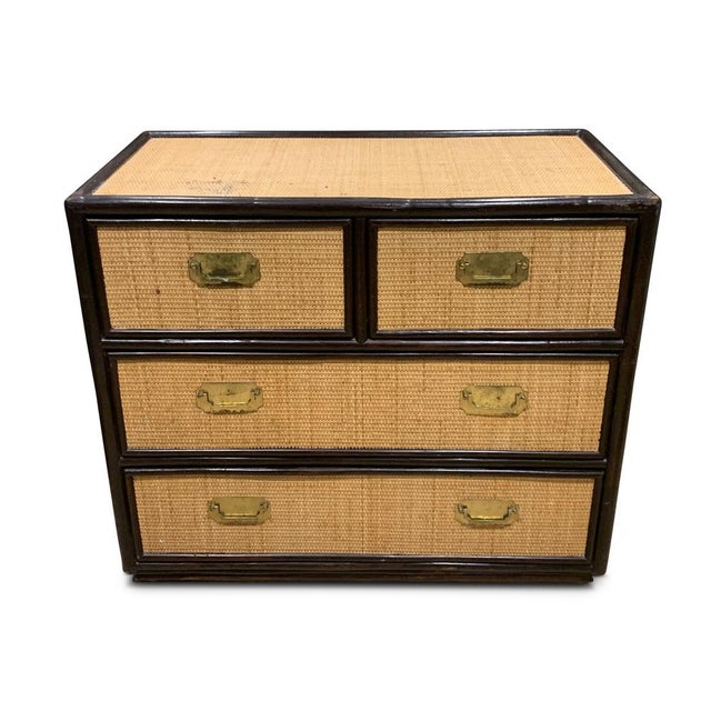 Mid-Century Chest of Drawers in Rattan and Ebonised Wood with Brass Handles, 1890s For Sale - Image 5 of 18