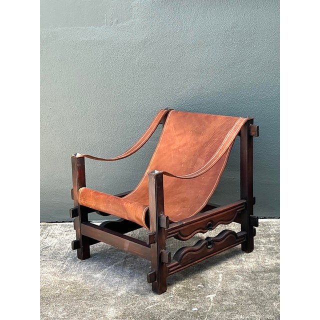 Vintage MCM Leather Sling Lounge Chair For Sale - Image 4 of 12
