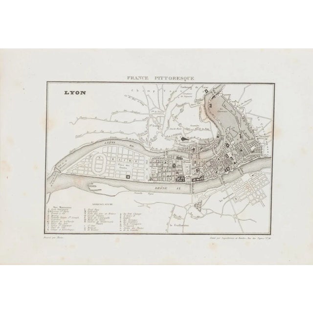 Map of Lyon is an original etching realized by an anonymous engraver of the 19th Century. Printed in series of ''France...