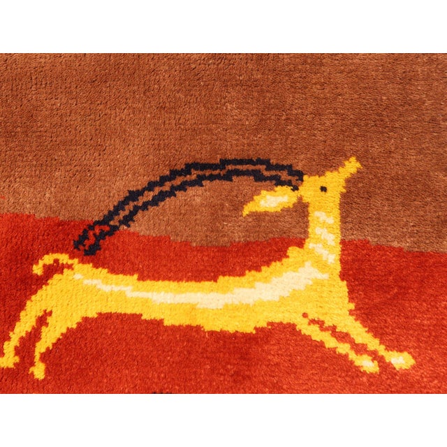 European Art Deco Runner Rug With Gazelle Motifs in Warm Earth Tones For Sale - Image 4 of 12