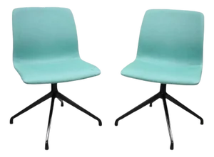 Contemporary Modern Hairpin Swivel Base Blue Upholstered Side Chair by Ofs, Pair