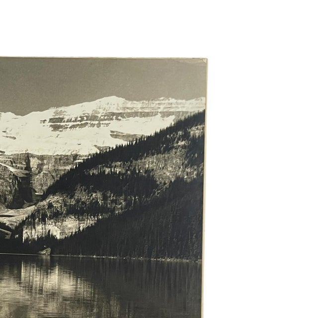 Traditional Vintage Black and White Photograph of Lake Louise & Victoria Glacier, Alberta, Canada For Sale - Image 3 of 10