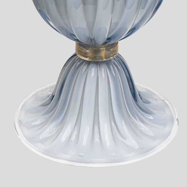Light Pale Blue-Grey Blown Murano Glass Table Lamps, 1980s, Set of 2 For Sale - Image 4 of 12