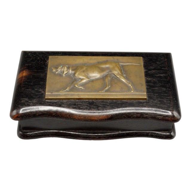 Antique English Ebony Box With Bronze Hunting With Dog For Sale