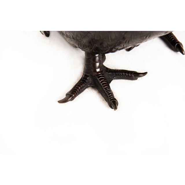 Japanese Meiji Period Pair of Bronze Sculptures Okimono of Rooster & Hen For Sale - Image 14 of 18