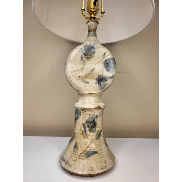 Mid-Century Modern 1960s Danish Stoneware Lamp With Shade For Sale - Image 3 of 8