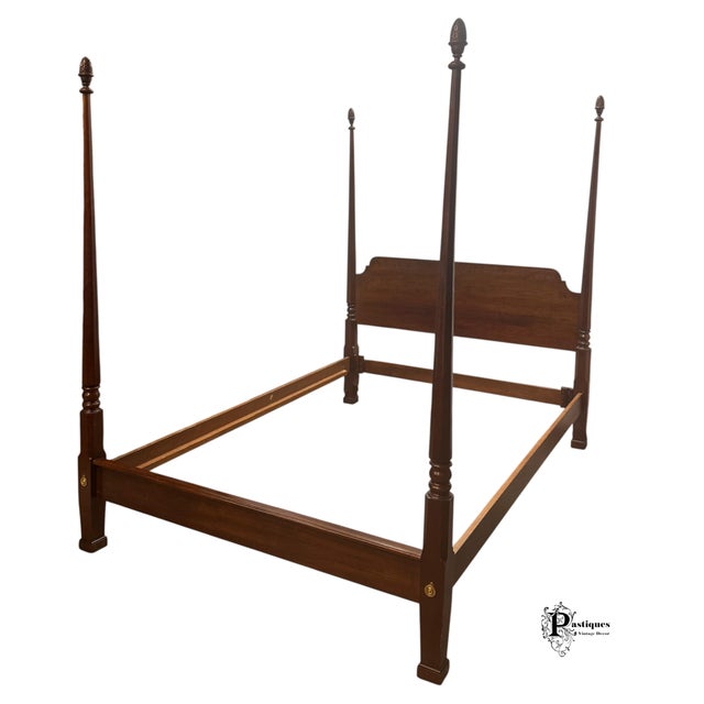 Wood Vintage Jamestown Sterling Chippendale Style Mahogany Queen Size Four Poster Bed For Sale - Image 7 of 10