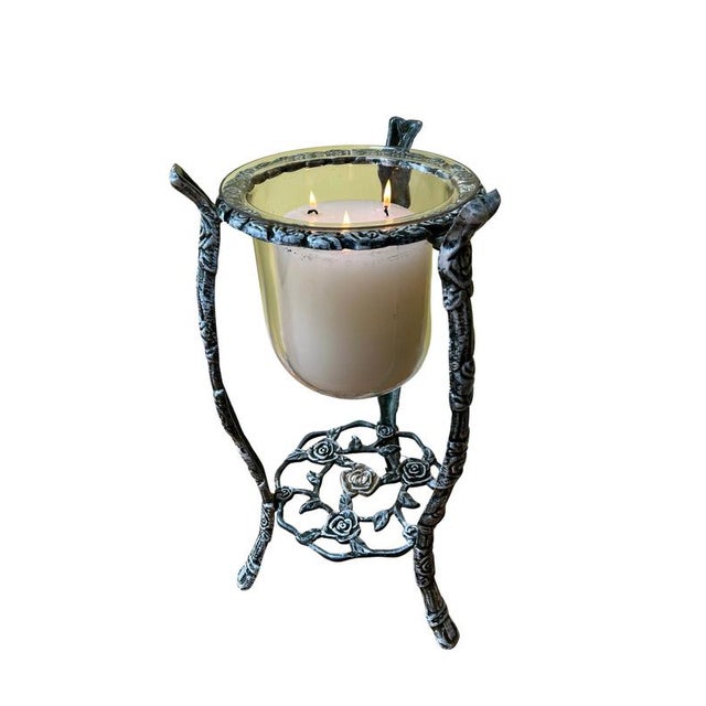 Large Antique Indoor/Outdoor Candleholder in Cast Iron and Glass For Sale - Image 6 of 6