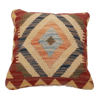 Arteverk Handwoven Afghan Kilim Pillow — Beige & Red Diamond Medallion For Sale