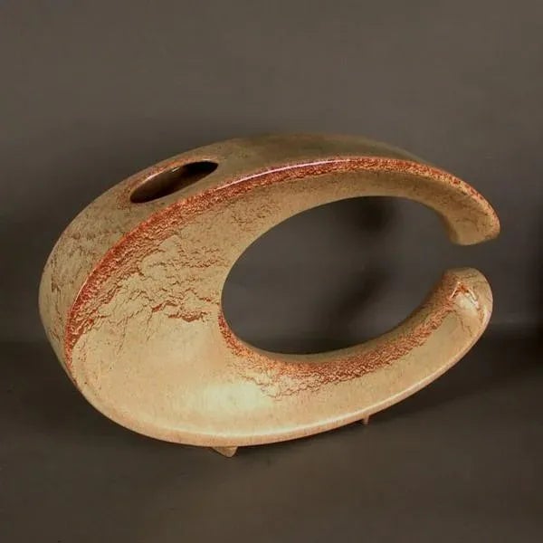 Organic Shaped Italian Brown/Beige Ceramic Vase Bertoncello, 1950s For Sale - Image 9 of 9