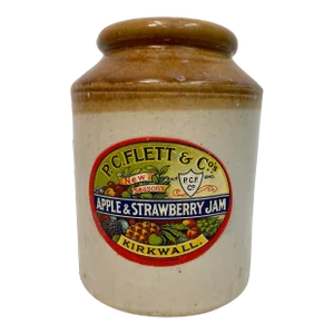 Vintage P C Flett & Co Apple & Strawberry Stoneware Jam Jar From Scotland