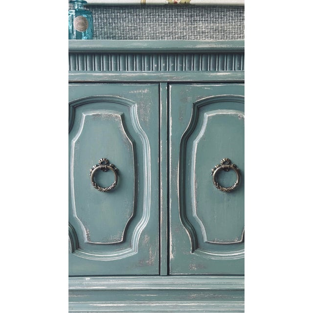 Green Vintage French Provincial Style Hand-Painted Sideboard With Embossed Drawers For Sale - Image 8 of 12
