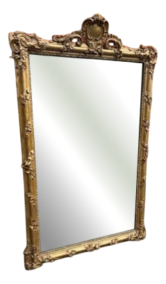 Large Antique French Carved Wood and Gesso Decorative Gilt Mirror, 1800s