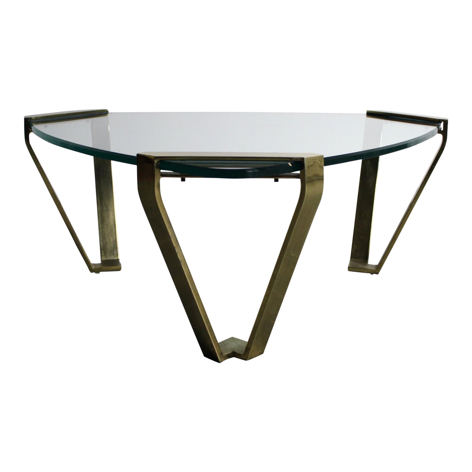 Pace Triangular Glass Coffee Table With Brass Legs Chairish