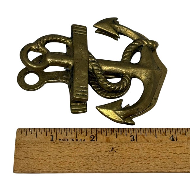 Brass Solid Vintage Brass Ship Anchor Door Knocker — Nautical 4” Tall For Sale - Image 8 of 12