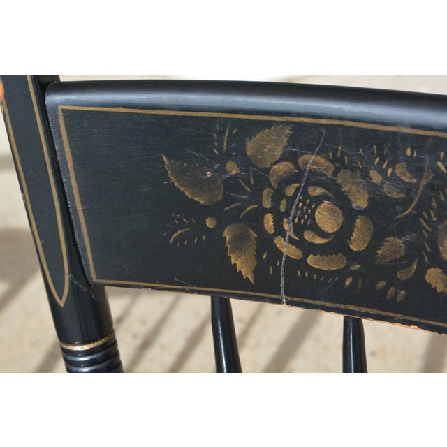 Vintage S Bent Bros Hitchcock Style Black Stenciled Dining Chairs Set of 4 For Sale - Image 6 of 18