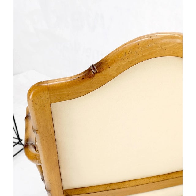 Wood Faux Bamboo New Virgin Wool Upholstery Lounge Arm Fire Side Chairs - A Pair For Sale - Image 7 of 12