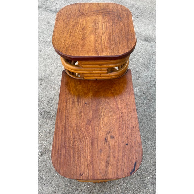 Wood Paul Frankl Style Mid Century Rattan and Bamboo Side Table For Sale - Image 7 of 10