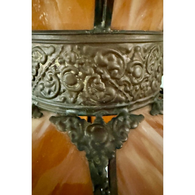 Victorian Mid 20th Century Amber Slag Glass Scalloped Pendant Lamp Shade For Sale - Image 3 of 10