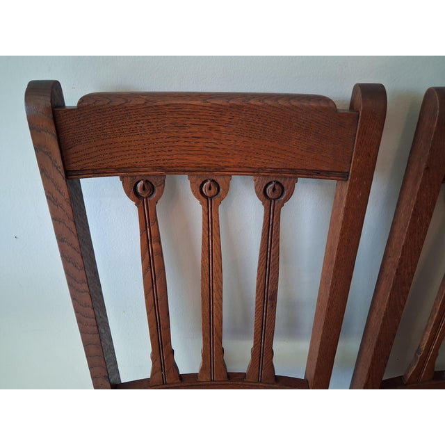 Set of 4 Original Arts and Crafts Oak Dining Chairs - Timeless Craftsmanship. For Sale In Orlando - Image 6 of 12