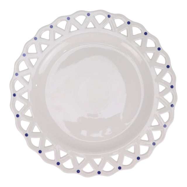 Carolyne Roehm x Enchanted Home Tulip Pierced 14" Charger Plates with Blue Dots, Set of 4 For Sale