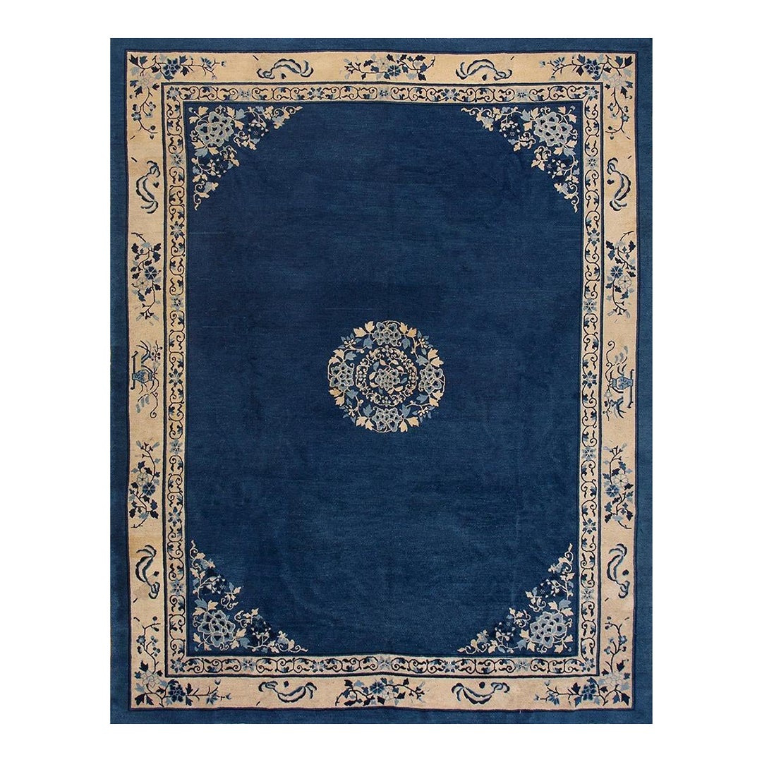 Superb Navy Background Color Medallion/Crest Design Antique Chinese ...