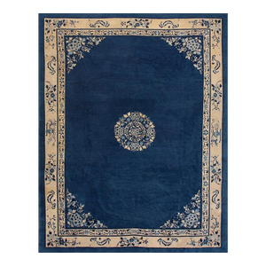 Superb Navy Background Color Medallion/Crest Design Antique Chinese Peking Rug