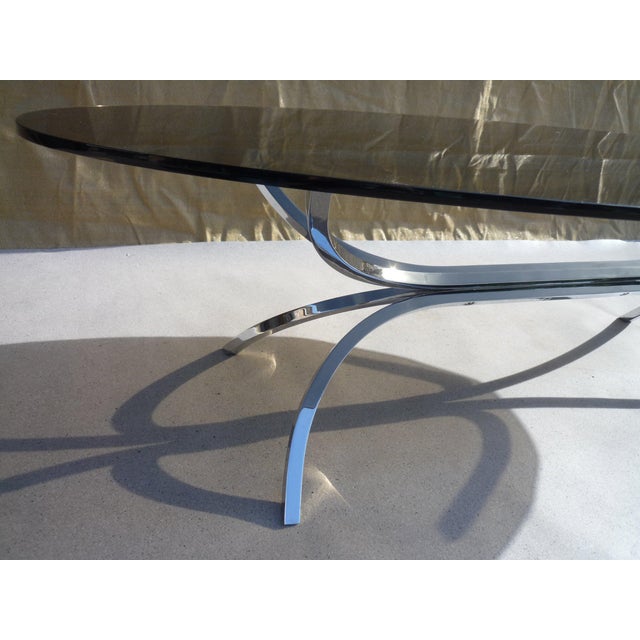 Modern Vintage Oval Coffee Table in Glass and Steel, 1970s For Sale - Image 3 of 6