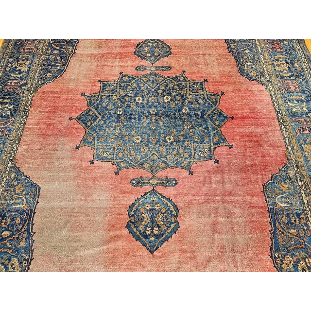 19th Century Oversized Persian Khorassan Rug, Hand-Knotted Wool, Floral Pattern, Red & Blue, 11’ X 16’ For Sale - Image 12 of 18