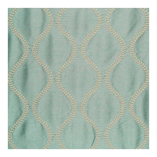 Sample - Schumacher Agadir Embroidery Fabric in Aqua For Sale