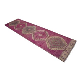 Hand-Knotted Turkish Runner Rug Hallway Rug, Kitchen Runner, Bed Side Accent - 3′ × 11′3″ For Sale