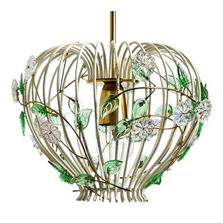 Mid-Century Pendant Lamp with Metal Grid and Glass Stones from Vereinigten Werkstätten For Sale