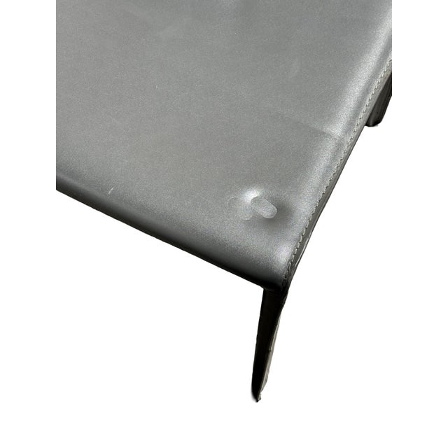 Animal Skin Set of 6 Chic Modern Gray Leather Stitched Dining Chairs For Sale - Image 7 of 9