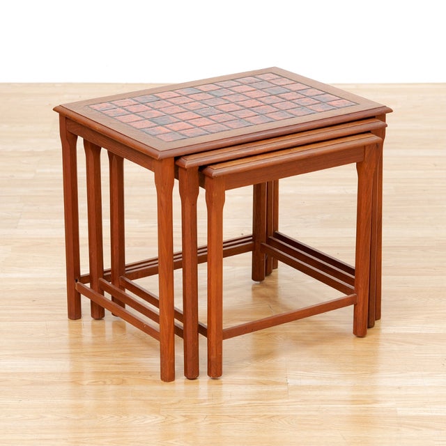 Wood 1960s Danish Modern Teak & Tile Top Nesting Tables For Sale - Image 7 of 9