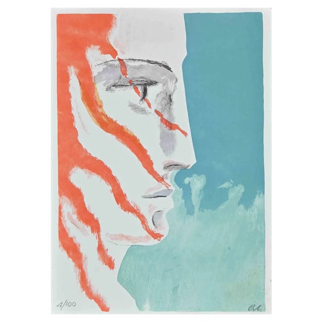 Arturo Carmassi, Red Hair Profile, Lithograph, 1973 For Sale