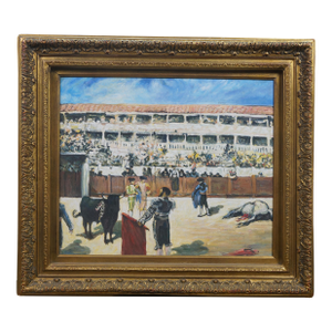Late 20th Century Bullfight Death of the Bull Oil Painting on Canvas After Édouard Manet 33"