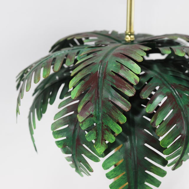 Pair of Vintage Tole Palm Tree Table Lamps in Green and Gold For Sale - Image 11 of 12
