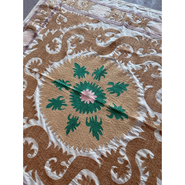 Mid-Century Modern Tribal Central Asian Suzani Tablecloth For Sale - Image 3 of 7