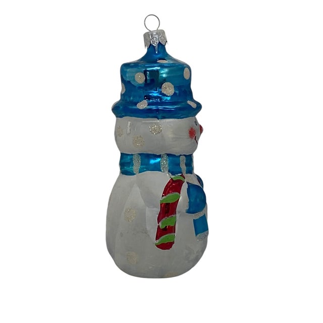 White Vintage Glass Snowman Ornament Christmas Tree Handpainted Holiday For Sale - Image 8 of 12