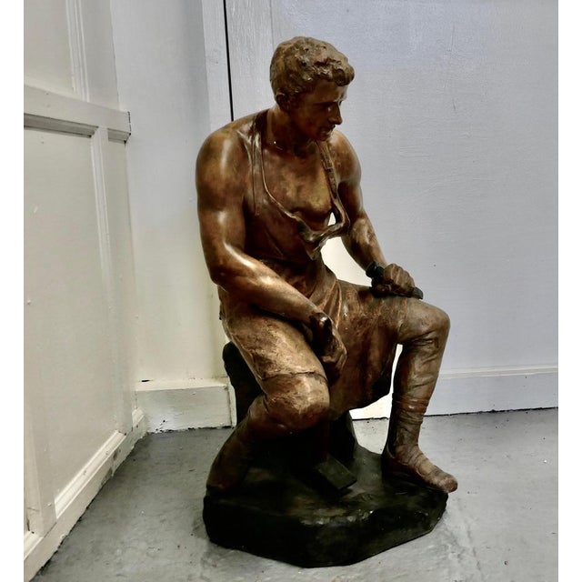 Large Plaster Figurine of the Seated Blacksmith, 1920s For Sale - Image 3 of 13