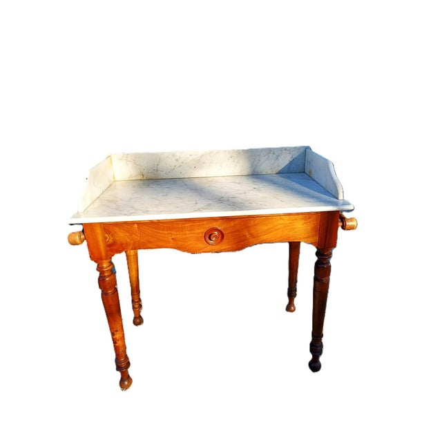 Louis Philippe French Washstand in Figured Walnut with Carrara Marble Top, 1880s For Sale - Image 4 of 4