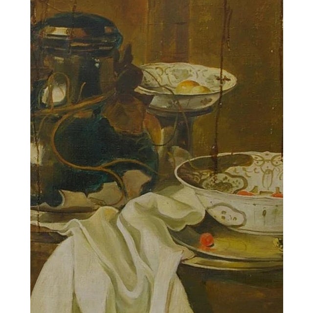 Still Life With Food Antique Oil Painting Original Soviet Art Ukrainian Artist Unknown 100-80 For Sale - Image 4 of 6